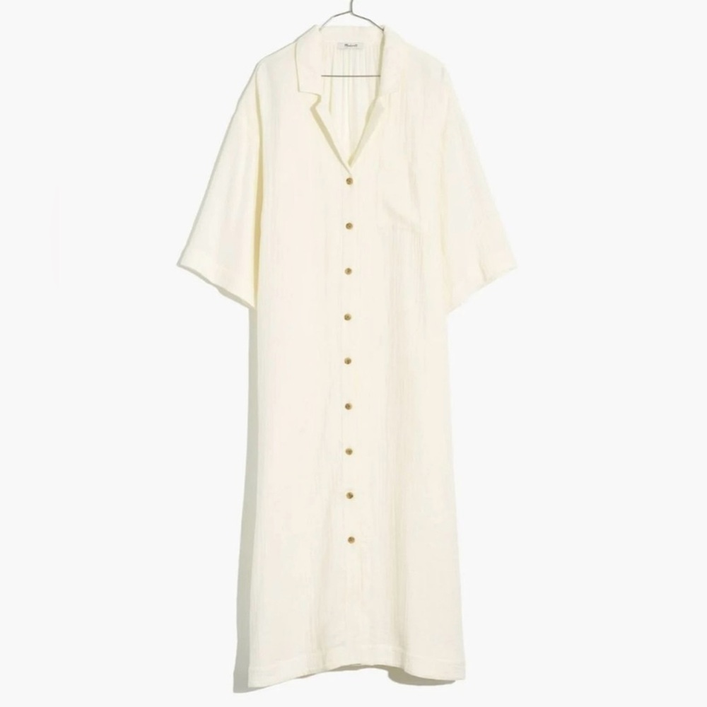 Madewell The Isla Cream Button-Down Maxi/Shirt Dress Oversized XS NWT